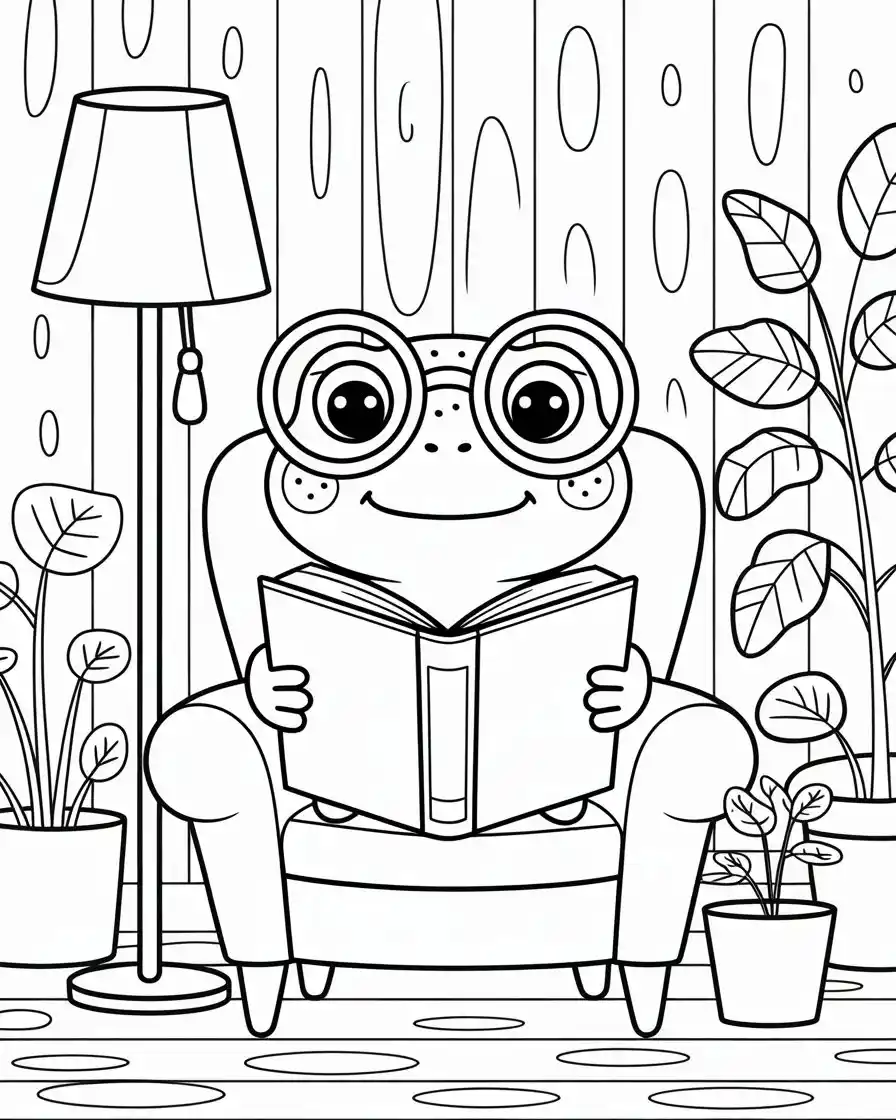 Frog Coloring Pages 32 spotted nerdy frog reading a book coloring sheet