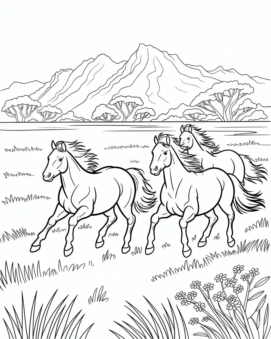 Horse Coloring Pages 42 three brumby horses running