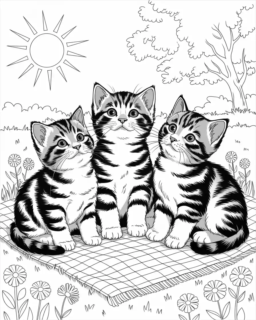 three realistic kittens looking up