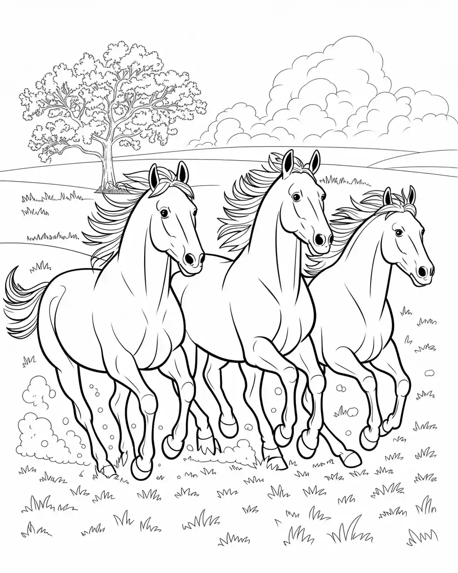 Horse Coloring Pages 44 three wild horses running together
