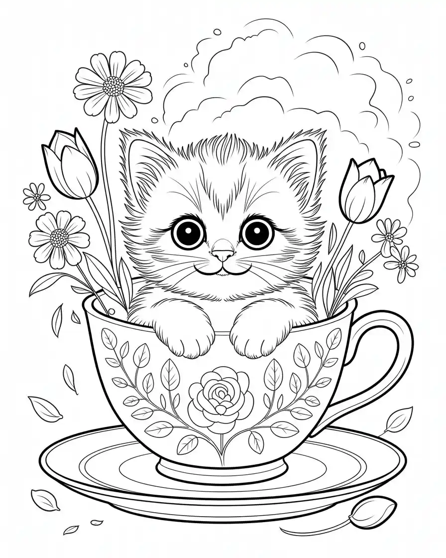 tiny cat inside a teacup full of flowers 1