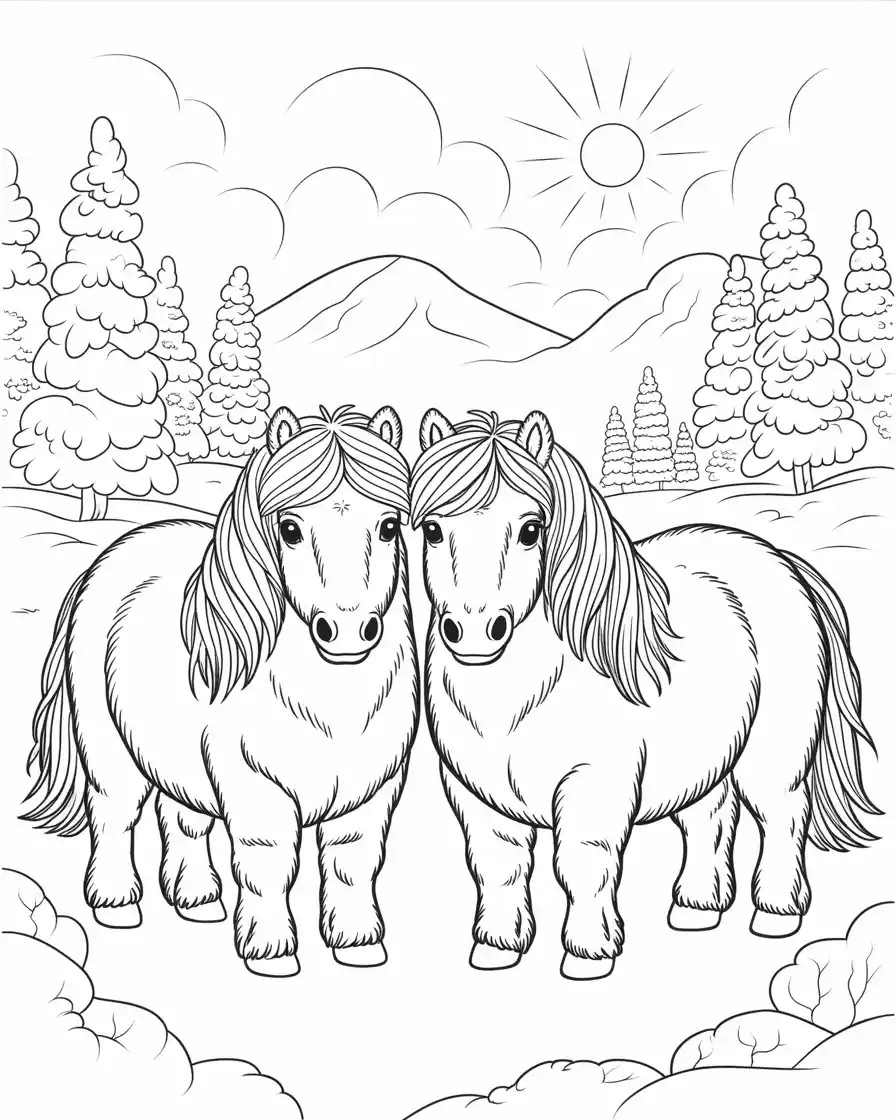 Horse Coloring Pages 45 two fluffy miniature horses 1