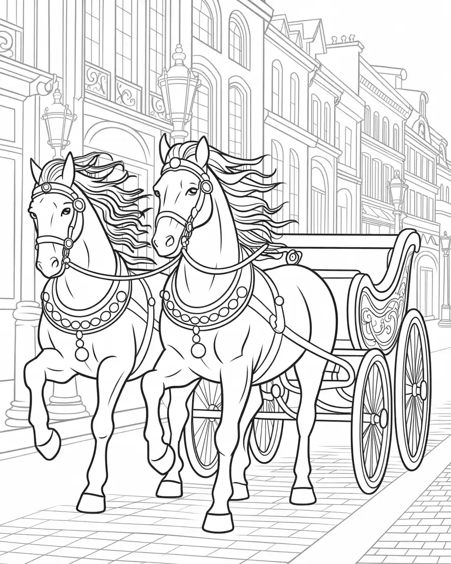 Horse Coloring Pages 47 two royal horses pulling chariot