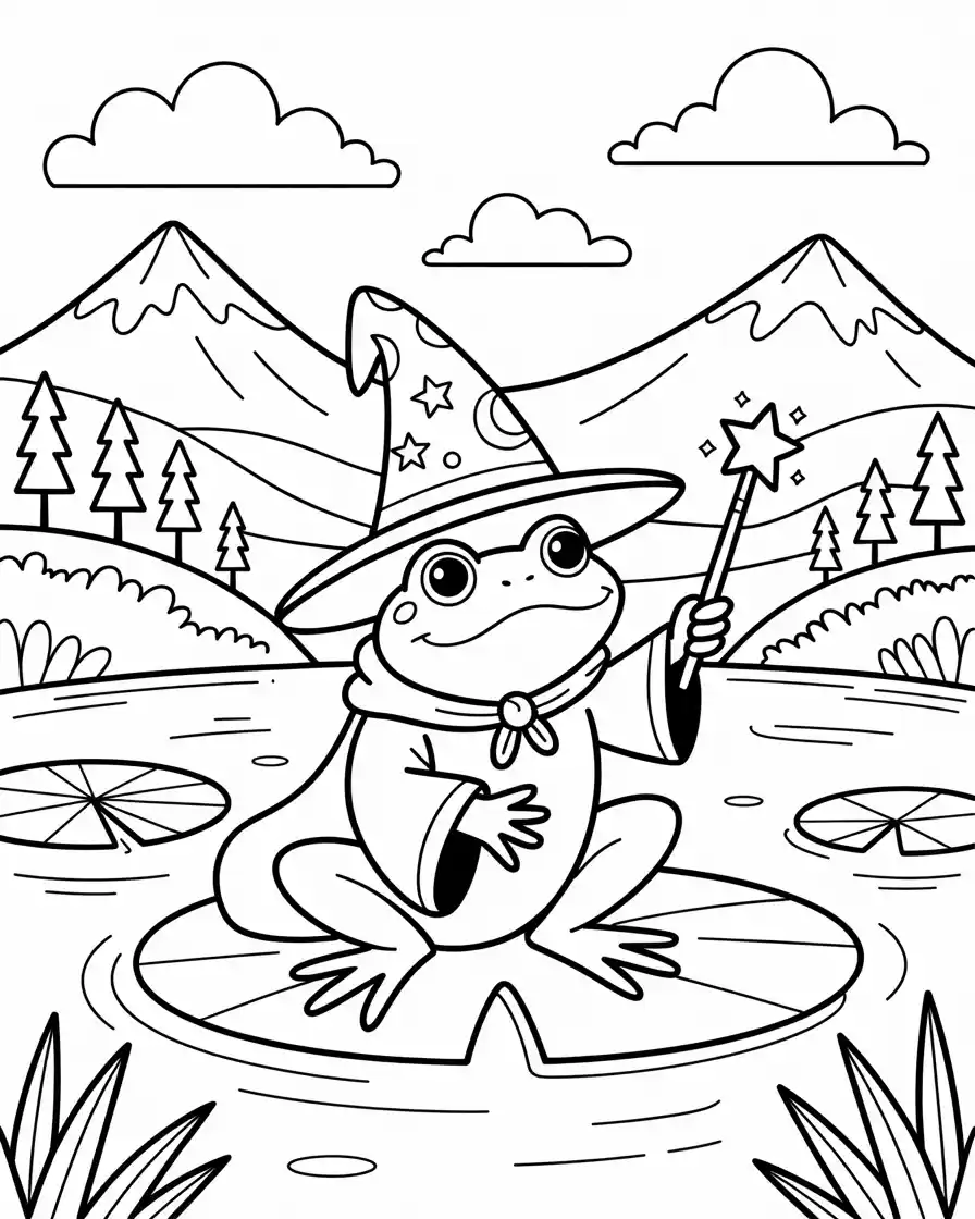 Frog Coloring Pages 34 wizard frog holding a wand coloring sheet