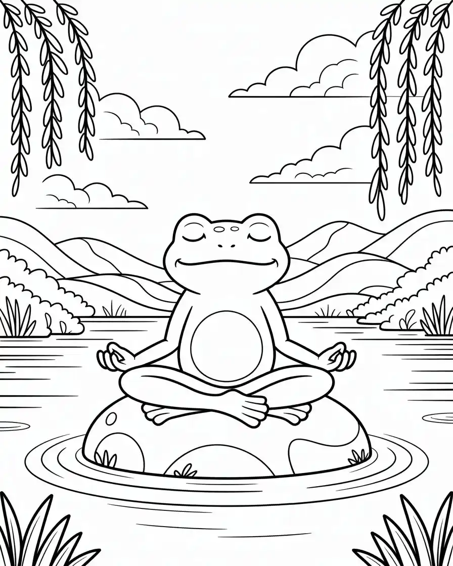 Frog Coloring Pages 35 zen frog meditating on a rock color page