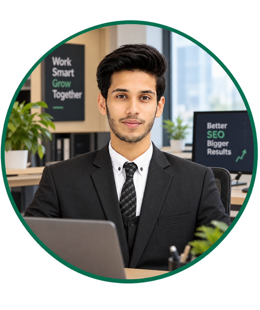 About US 3 Professional Office Portrait with Green Border
