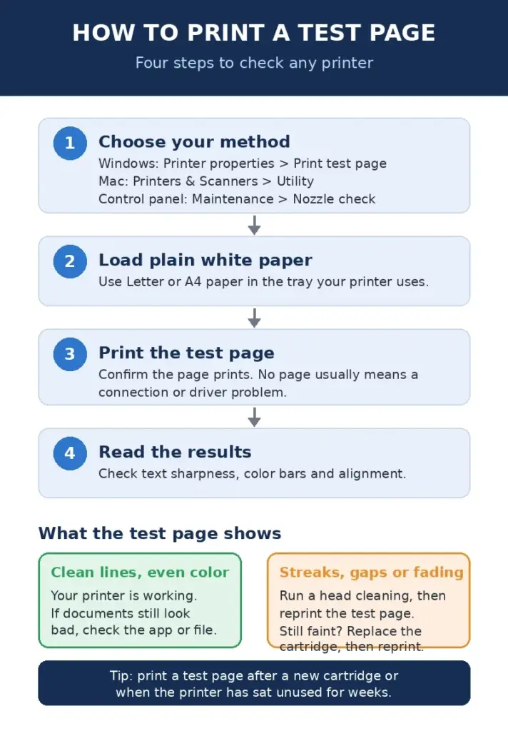 How to Print a Test Page 2 steps to check before print a test page